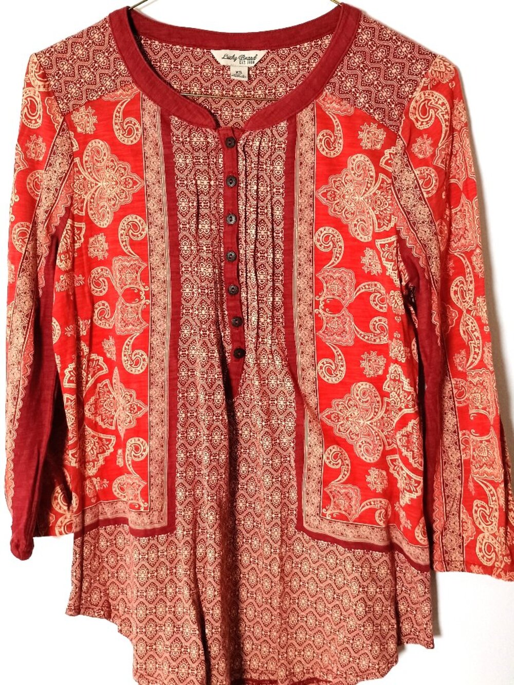 Lucky Brand 3/4-sleeve BOHO henley top